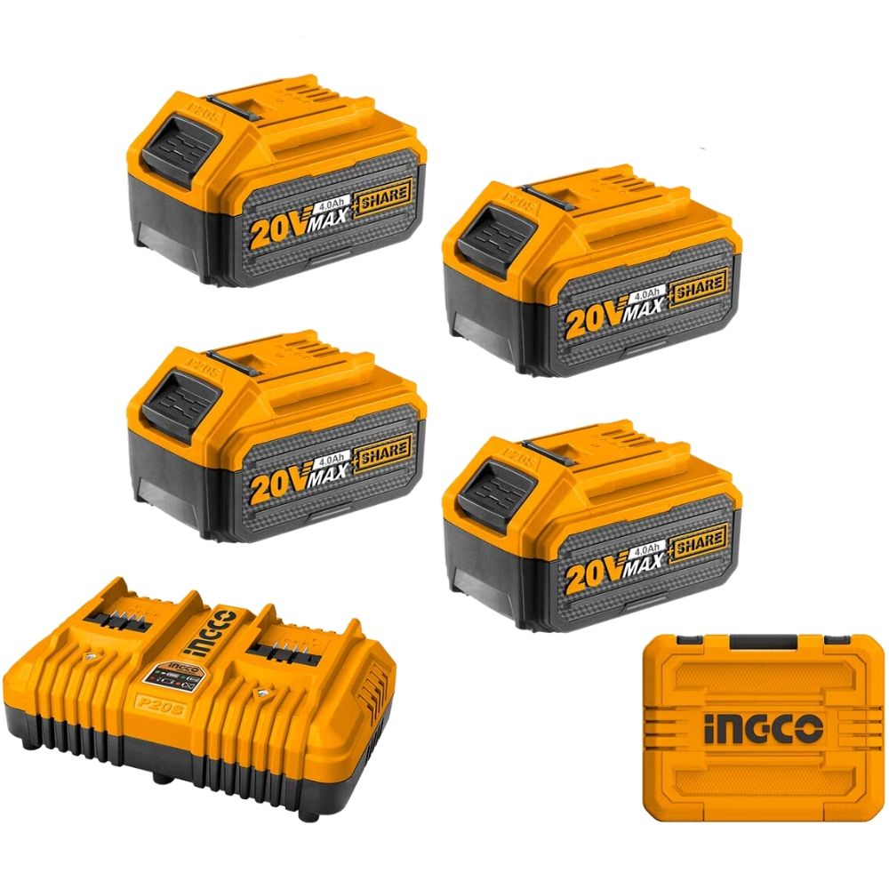 Ingco - Lithium-ion 4.0ah Batteries (x4) And Dual Charger In Carry Case 