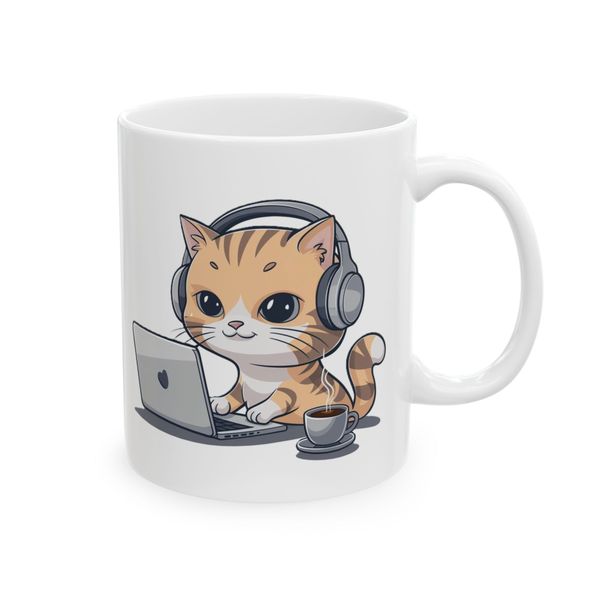 Laptop Cat with Coffee - Mug