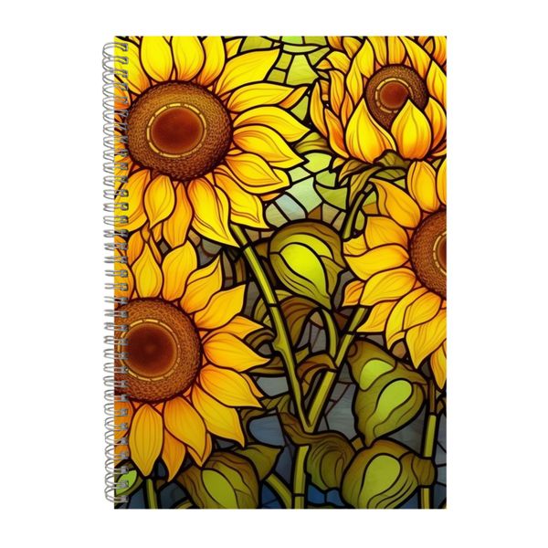 Stained Glass Yellow Sunflowers 4 Notebook Gift Idea A4 Notepad Pad 108