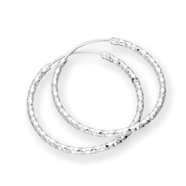 Sterling Silver Diamond Cut Hoop Earrings 25mm