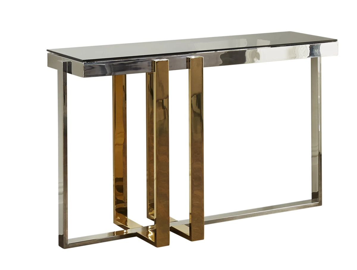 Modern plated metal and glass console table