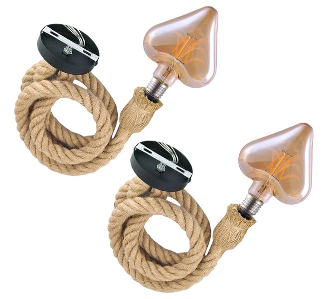 2 Set Rope Style Pendant Lamp 1M and LED 4W Filament - Heart G95 Bulb