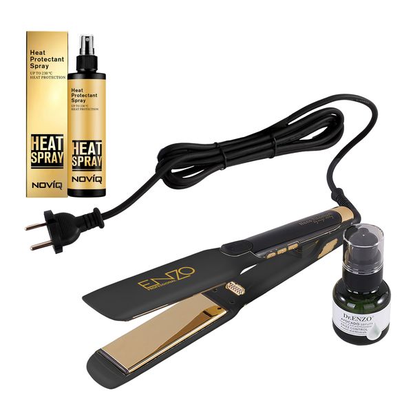 ENZO Hair Straightener - Frizz-Free Smooth Results + NOVIQ Heat Spray 250ml