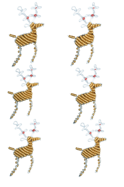 Beaded Rain Deers, Christmas Tree Decorations -Set Ogf 6 - Gold