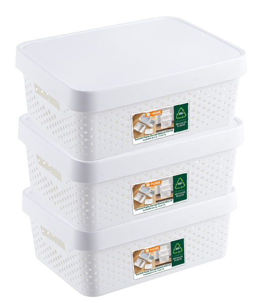 X-HOME 11L Storage Container Organizer Basket Stackable With Lid - Set of 3