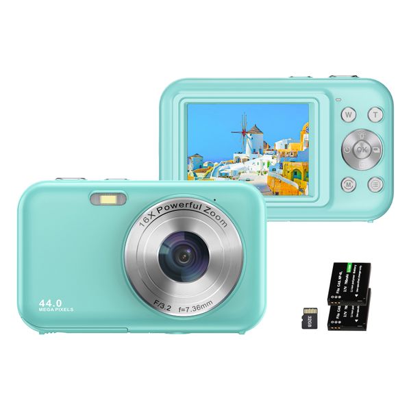 1080P 44MP Digital Camera, 16x Zoom, 2 Batteries, 32GB Card, Gift