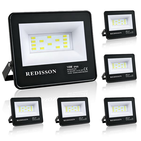 6 Pack 10W LED Floodlight IP66 Waterproof Flood Light for Outdoor