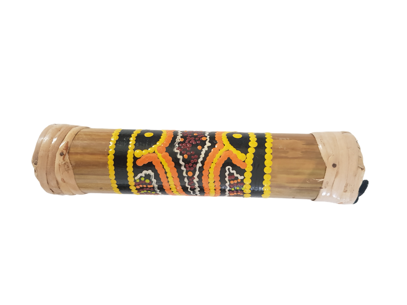Bamboo Rainstick - Hand painted Orange/Yellow Patterns - 20cm