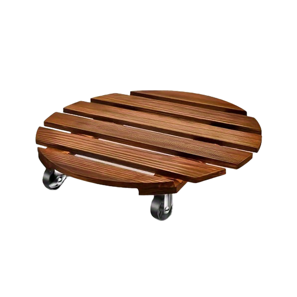 Heavy-Duty Plant Stand With Wheel Rolling Round Wooden Pot Holder Base