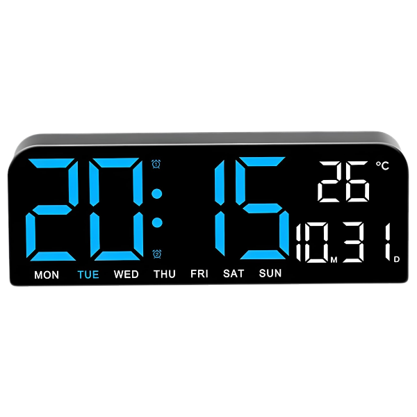 Digital Wall-Mounted LED Clock With Temperature And Date Display - Black