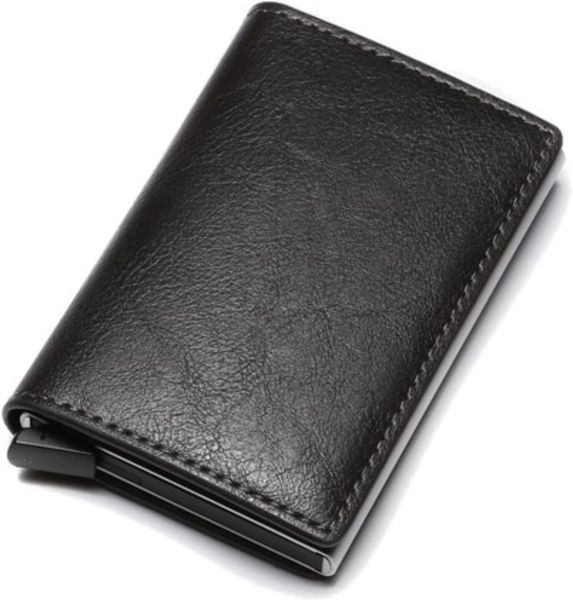 Anti-Theft RFID Aluminum and Leather Slide Up Wallet Card Holder