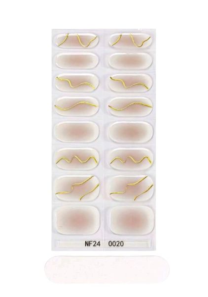 16-Piece Semi-Cured Gel Nail Wraps - Elegant Nude Pink &amp; Gold Wave Design