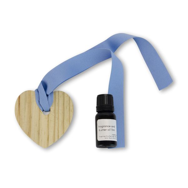 Car Fragrance - Air Freshener - Wooden Heart - Light Blue Ribbon - 11ml