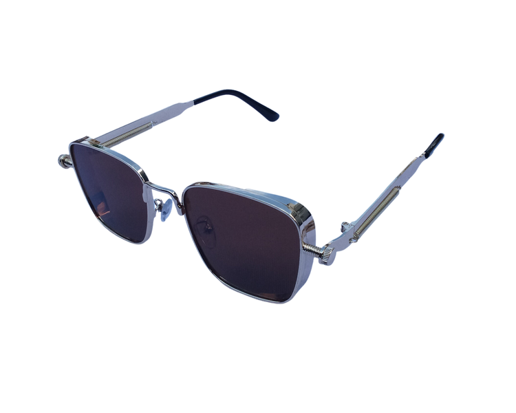 Retro Square Metal Frame Sunglasses with Spring Temples