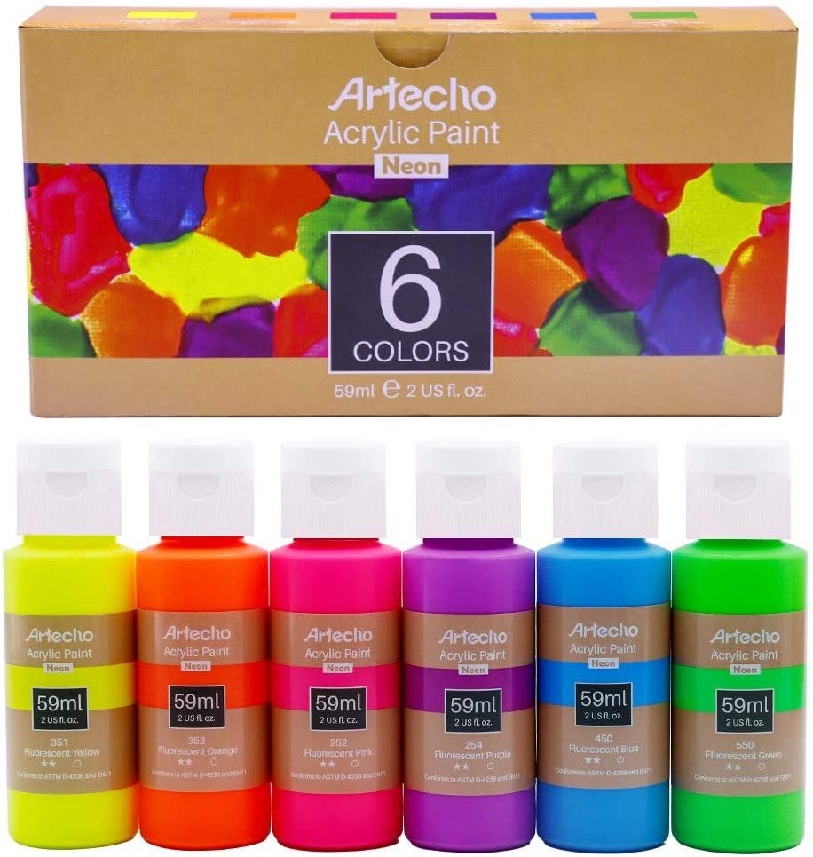 Artecho Neon Paint Set of 6 Colors, 59 ml Acrylic Paint Shop Today