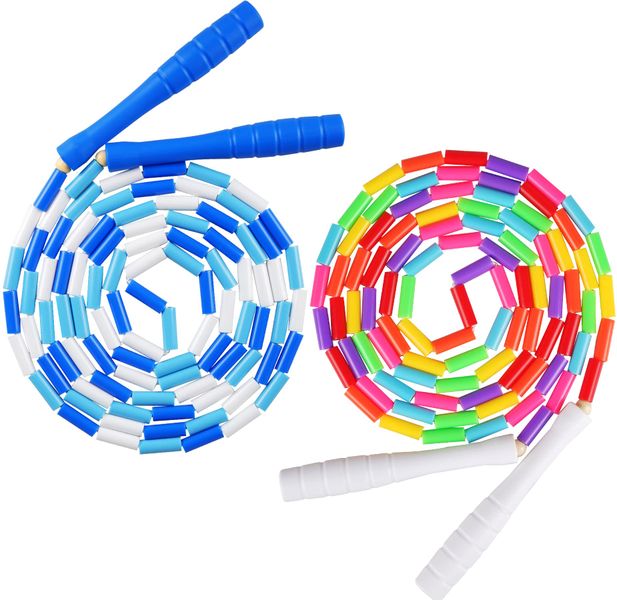 Rainbow Beaded Jump Rope 2 Pack, 7ft &amp; 9ft Adjustable Skipping Rope
