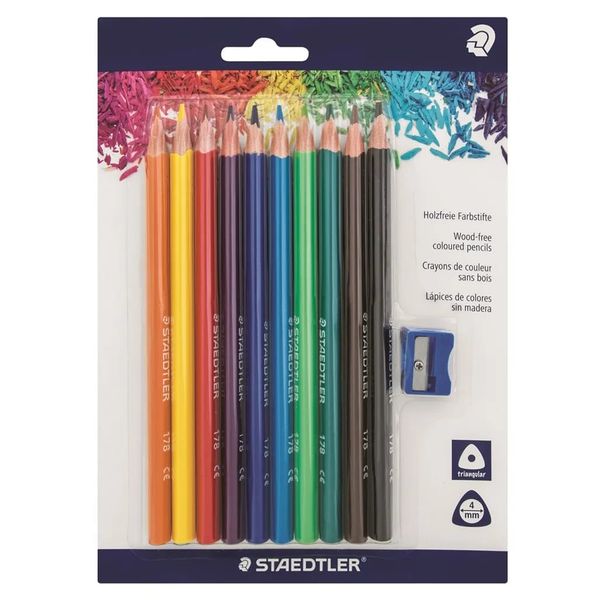 Staedtler Noris Triplus Beginner Coloured Pencils + Sharpener Set of 10