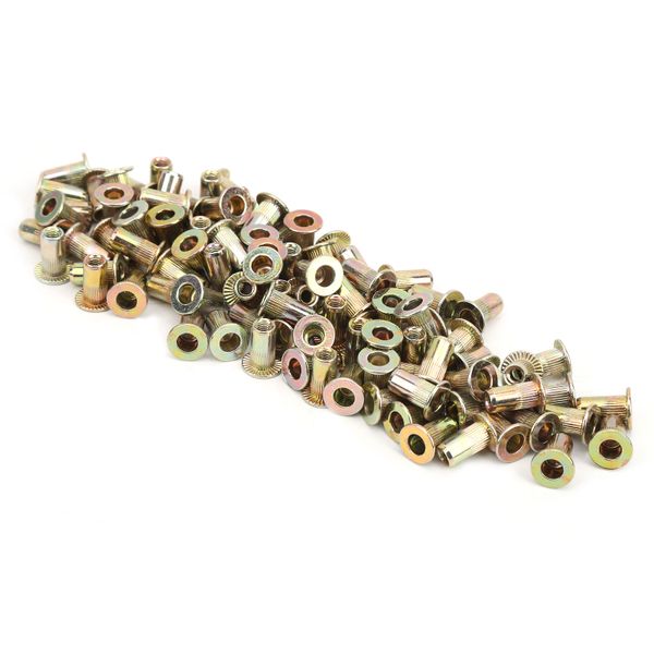 Rivet Nut Kit 100Pieces M3 Flat Head Zinc Plated Nutsert Threaded Inserts