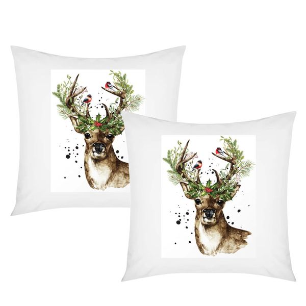 PepperSt - Scatter Cushion Cover Set - Christmas Deer with Mistletoe