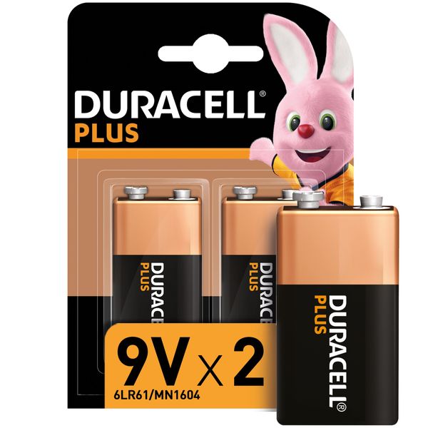 Duracell Plus 9V Alkaline Batteries, 6LR61 MN1604 - 2 Pack
