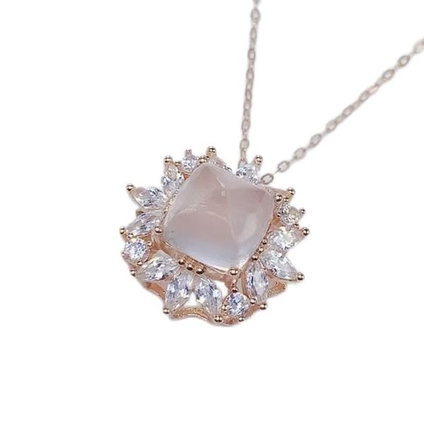 Rose Quartz Square Diamond Pendant For Women Sparkling Pendant