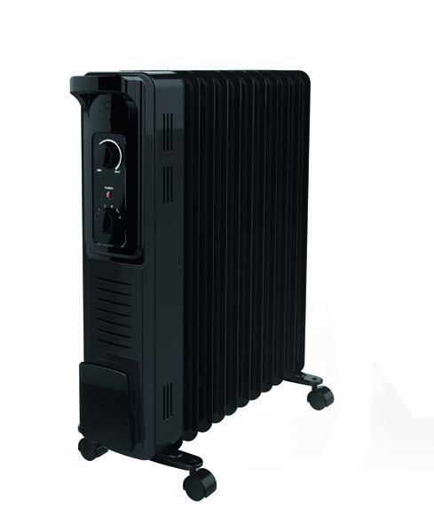 AIM 2500W 11 Fin Oil Heater - With Built in Fan - Black - AOH11F