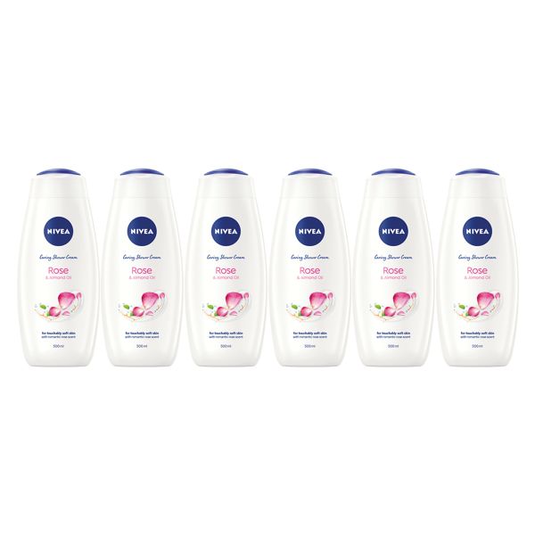NIVEA Rose &amp; Almond Oil Caring Shower Cream Body Wash, 6x500ml