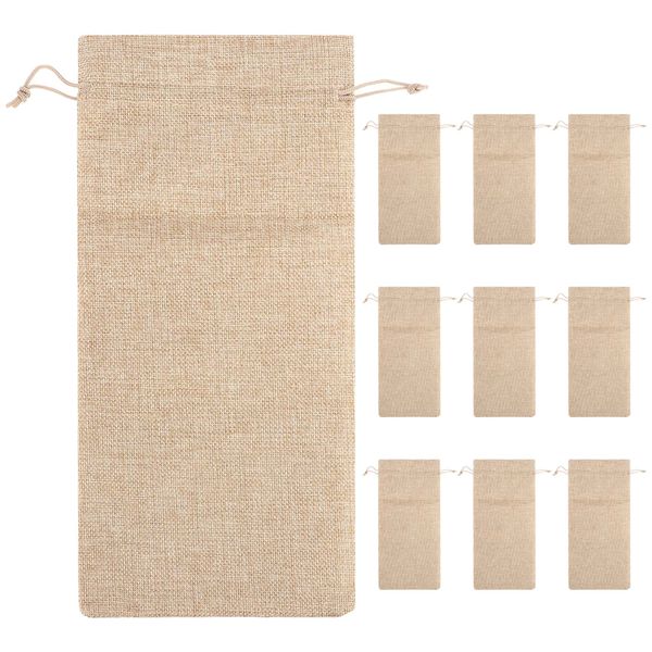 10pcs Jute Wine Bags, 14 x 6 1/4 inches Gift Bags with Drawstring