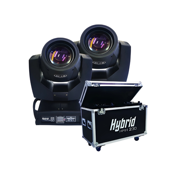 BeamZ HMH 230 Hybrid Moving Head Lights (Pair) with Flight Case - 230W