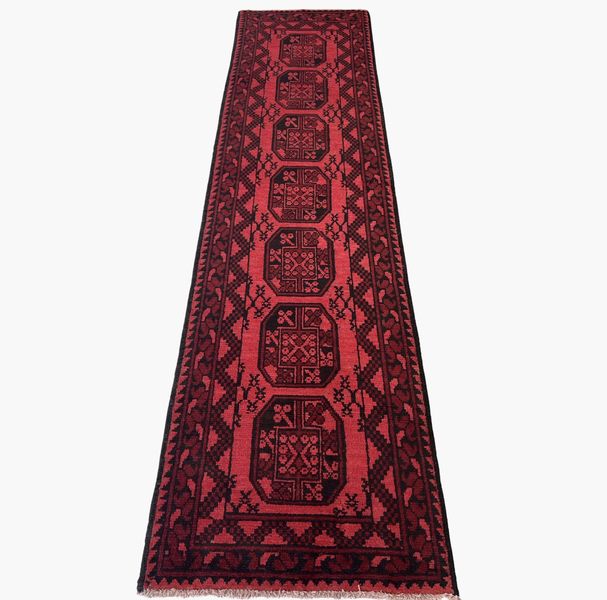 Elephant Foot Print Afghan Hand Knotted Runner - 295 x 74 cm