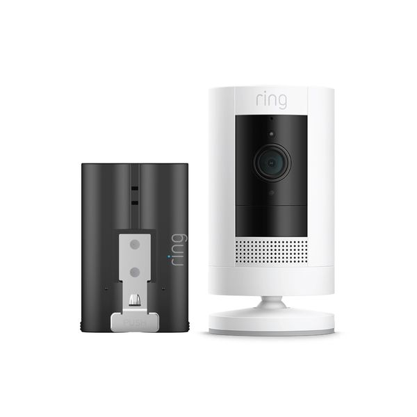Ring Stick Up Cam Battery + Plug-In Bundle | Removable Battery | White