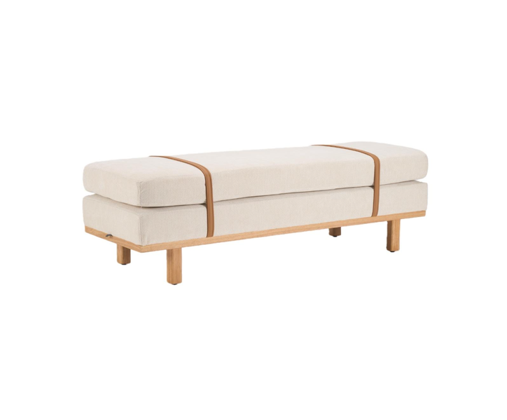 Modern Industrial Leather Upholstered Bench, Wood Base And Faux Leather