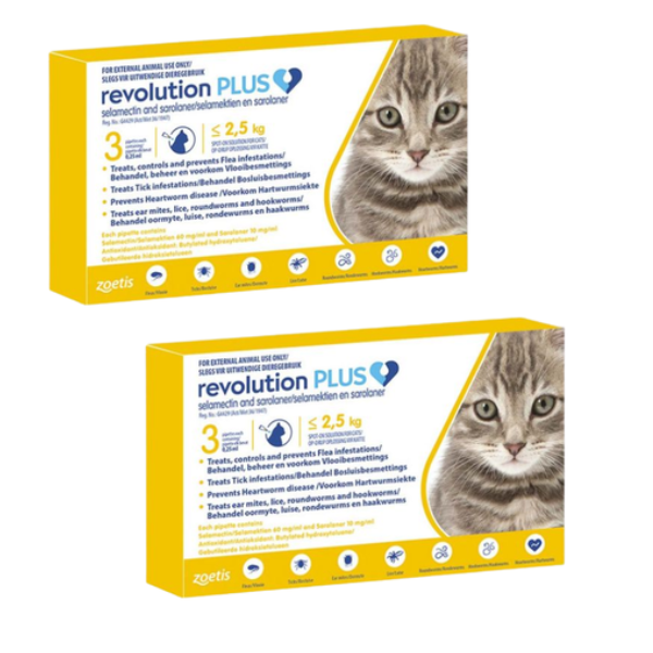 Revolution - Plus for Cats Yellow 0,25ml (up to 2,5KG) x 3 Pipettes -2 Pack