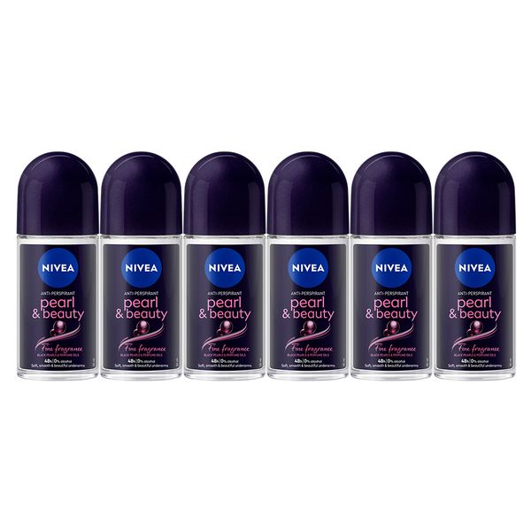 NIVEA Pearl &amp; Beauty Black Pearl 48h Deodorant Roll On - 6 x 50ml