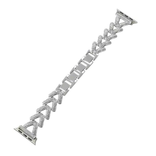 Stainless Steel Watch Strap With Braided Design &amp; Crystal Accents - Silver