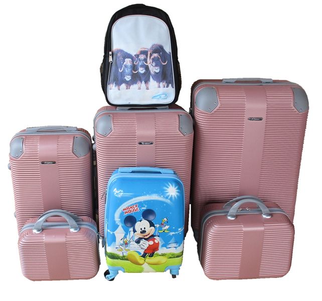 5-Piece Luggage Set-ABS Hard Shell,Spinner Wheels-Pink+Kids case+Bufflo bag