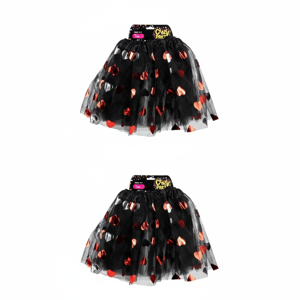 Crazy Party Pink Tutu Skirt with Red Heart Pattern for Dress-Up - 2 Pack