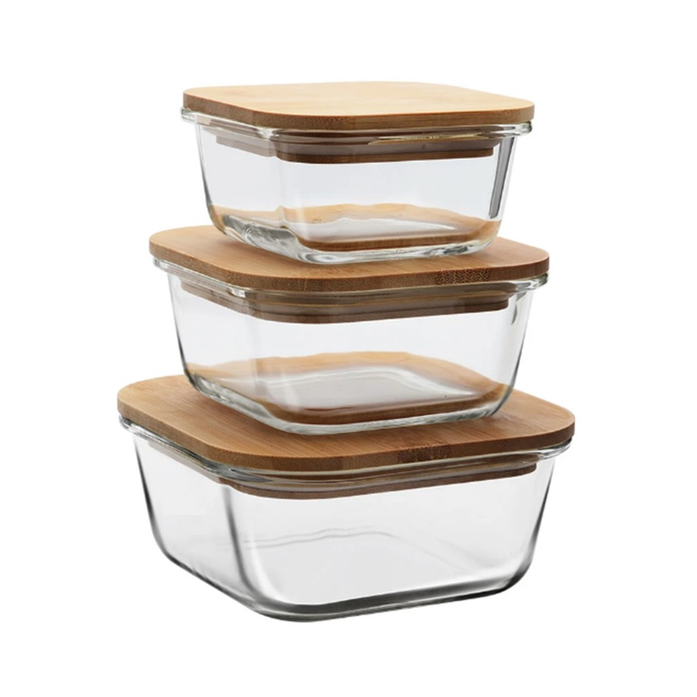 Square Glass Food Storage Container Set Of 3 With Bamboo Lids Shop Today Get It Tomorrow