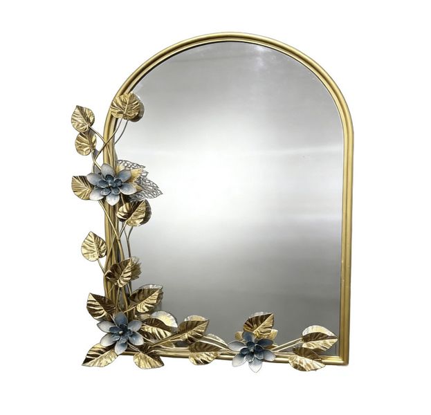 Elegant Gold Metal Modern 68x95cm Wall Mirror with Flower and Leaf Design