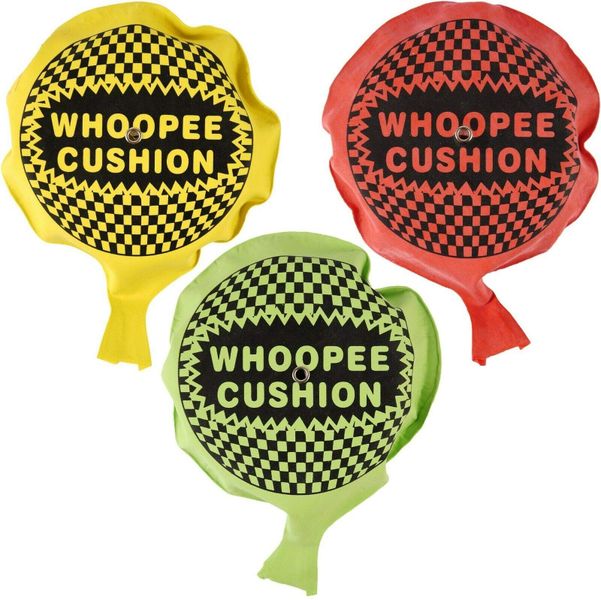 Self-Inflation Whoopee Cushion (16cm x 16cm) Set of 3, Red, Yellow &amp; Green