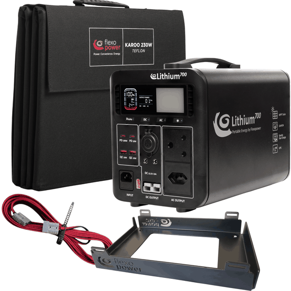 Flexopower Lithium700-Sb50 Power Station &amp; Karoo230w Solar Combo