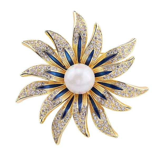 Brooch Pins for Women Fashion Flower Crystal Rhinestone Pearl Jewelry
