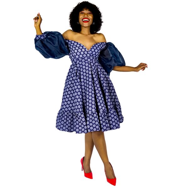 Africa Fashion House KTW Blue Puff Sleeve Shwe Shwe Dress