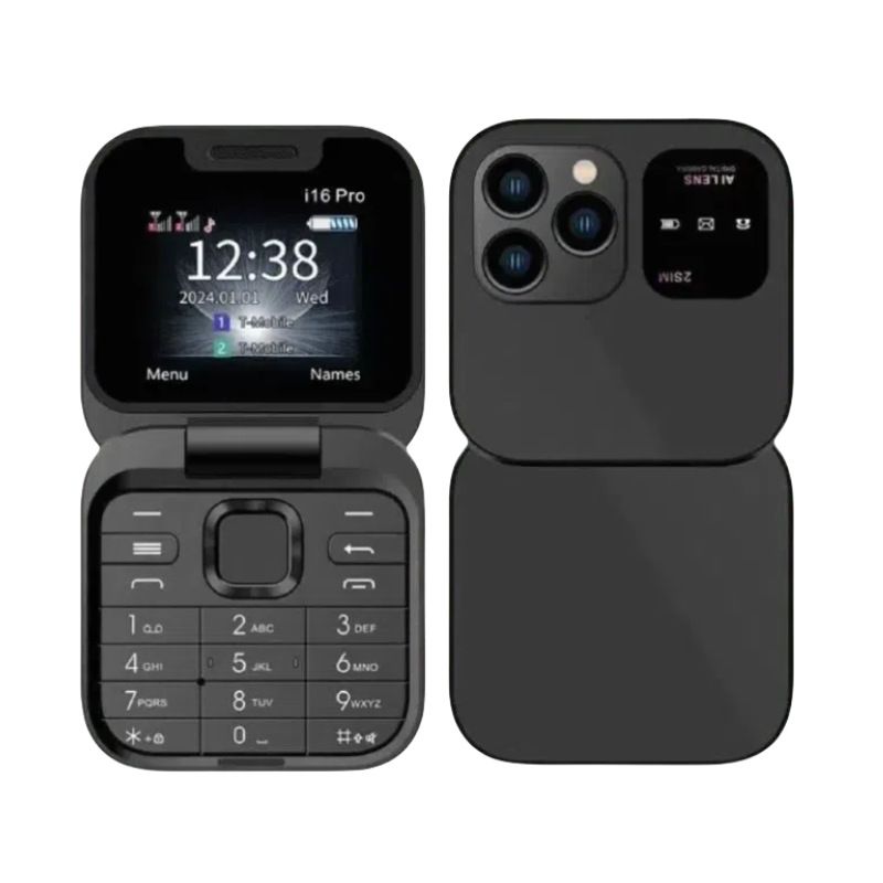 i16 PRO Mini Flip Mobile Phone, Lightweight and Portable-Black