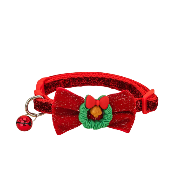 Cute Pet Christmas Décor Collar With Red Bow And Bell For Small Dogs &amp; Cats
