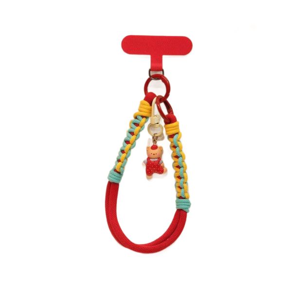 Red Yellow Blue Braided Wrist Strap Cartoon Bear Anti-lost Phone Lanyard