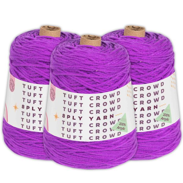 Purple Yarn Single Colour, 8-ply Tufting Yarn, 100% Acrylic Yarn (3x400g)