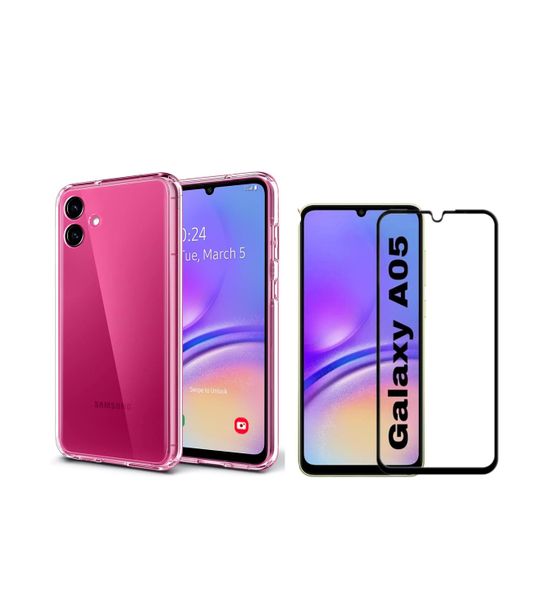 TPU Clear Pouch And Tempered Glass Protector Compatible with Samsung Galaxy A05S