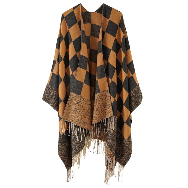 Women Fashionable Warm Soft Double Sided Poncho Shawl