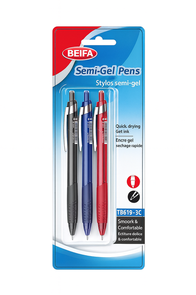Gel Ink Pen Blue,Red,Black Ink-10 x Blister Cards with 3 Pens Each=30 Pens